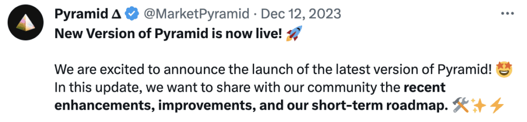 Pyramid NFT Marketplace Twitter Announcement - Starknet dApp - Braavos Wallet