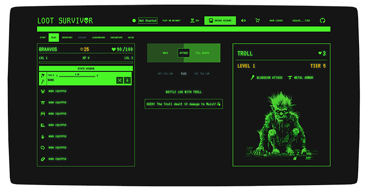 Loot Survivor Starknet dApps Games - Braavos Wallet