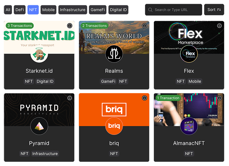 dApp Gallery NFT Section - Starknet - Braavos Wallet