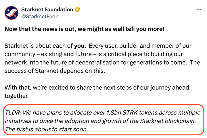 Starknet Foundation STRK announcement