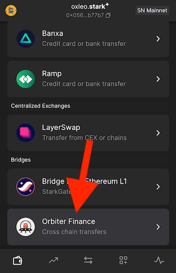 Step 2: Bridging Crypto to Starknet with Orbiter