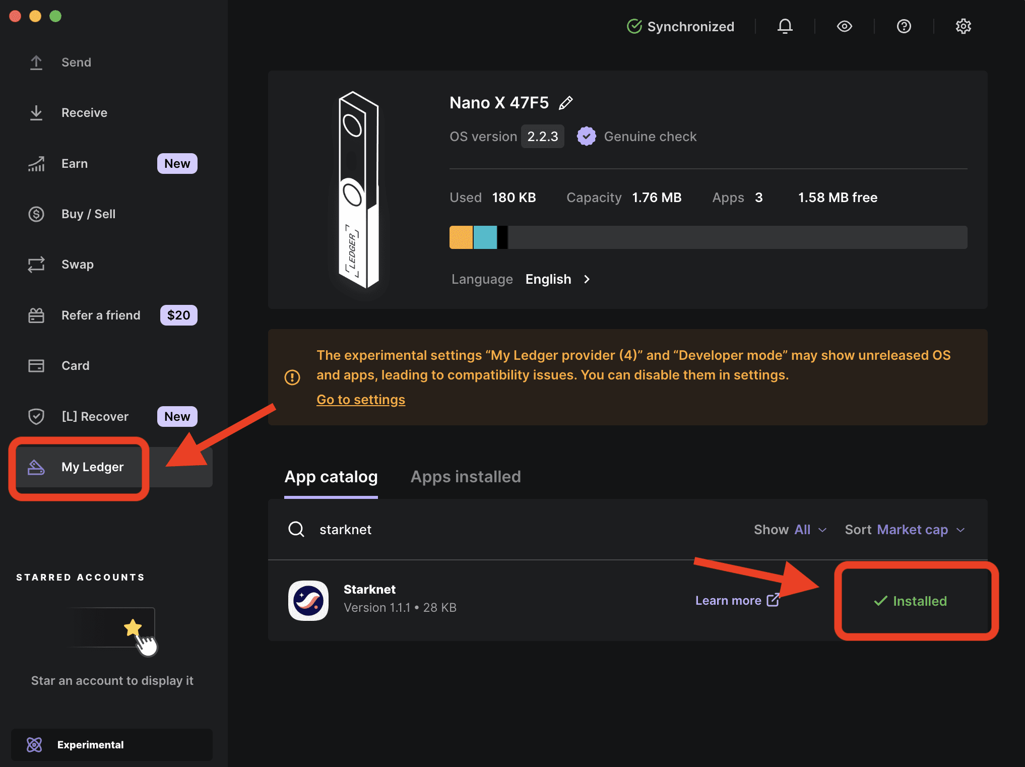 Ledger-Live-Starknet-Braavos Step 2