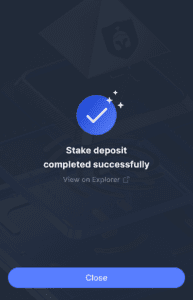 STRK staking successful transaction screen